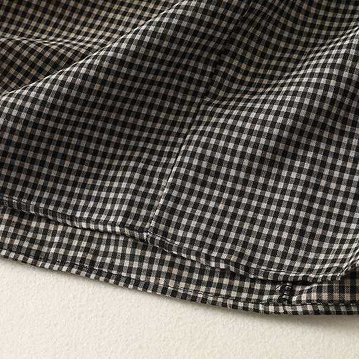 Robe midi à carreaux noirs et blancs Buddha Stones, col montant, laçage, manches longues et poches - image 7