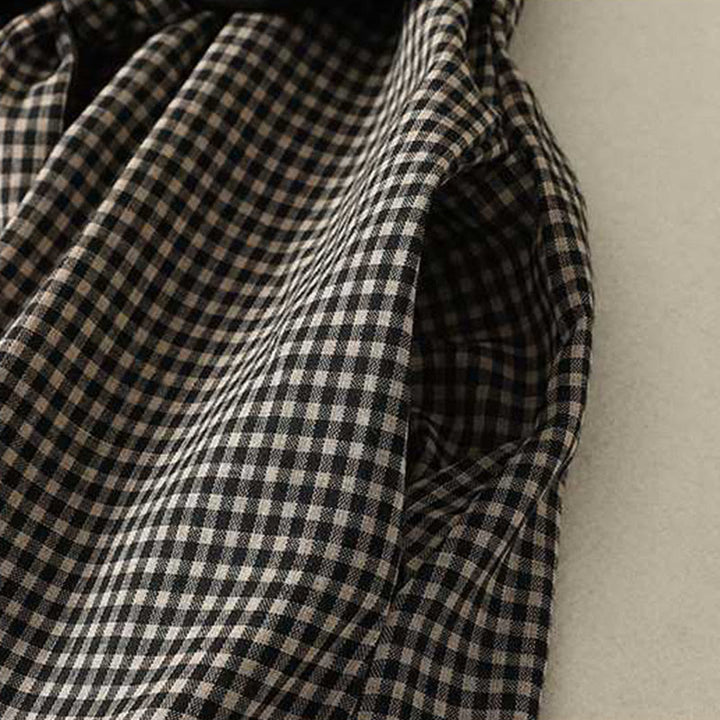 Robe midi à carreaux noirs et blancs Buddha Stones, col montant, laçage, manches longues et poches - image 5