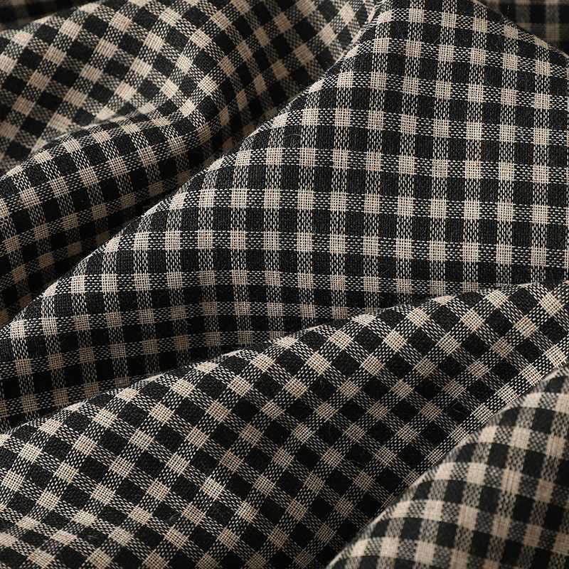 Robe midi à carreaux noirs et blancs Buddha Stones, col montant, laçage, manches longues et poches - image 8