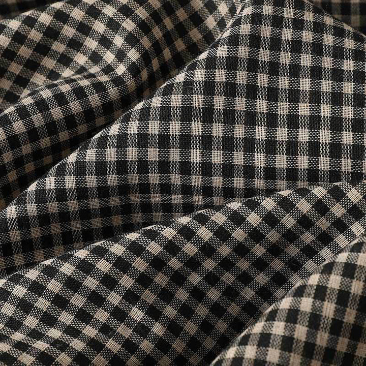 Robe midi à carreaux noirs et blancs Buddha Stones, col montant, laçage, manches longues et poches - image 8