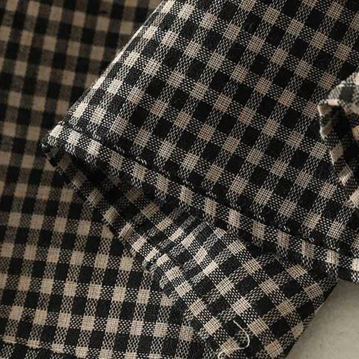 Robe midi à carreaux noirs et blancs Buddha Stones, col montant, laçage, manches longues et poches - image 9