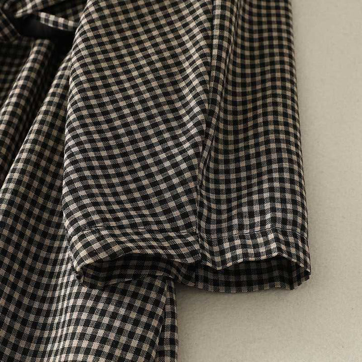 Robe midi à carreaux noirs et blancs Buddha Stones, col montant, laçage, manches longues et poches - image 6