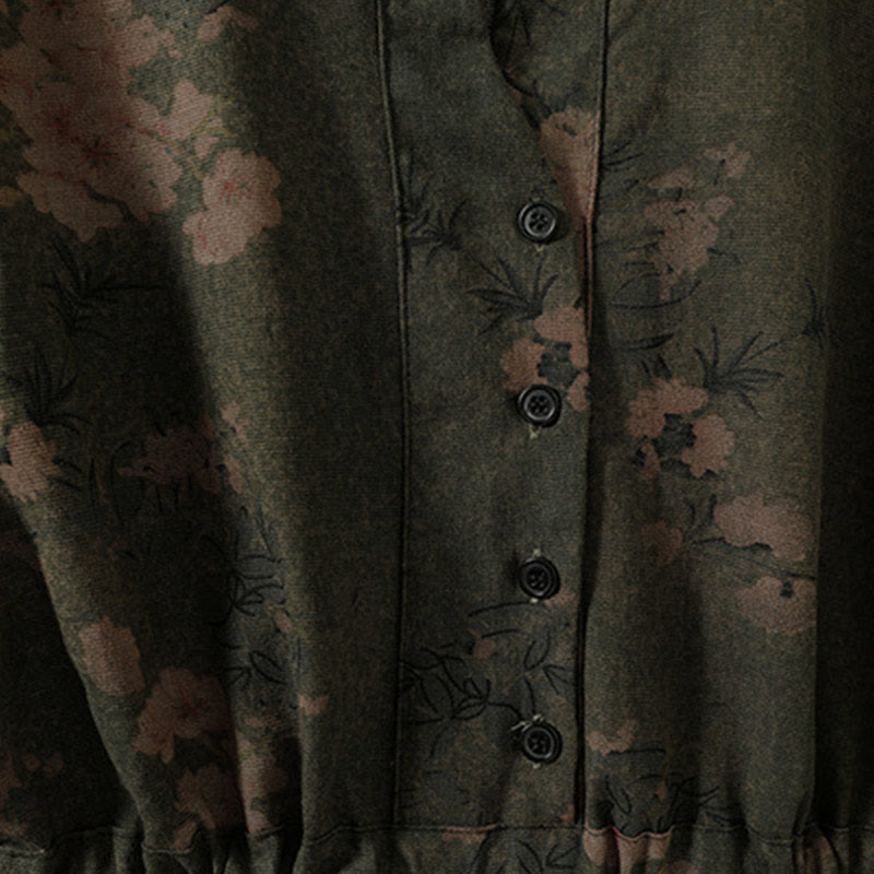 Robe midi à manches longues et poches, ornée de boutons et d'un imprimé floral décontracté Buddha Stones - image 2