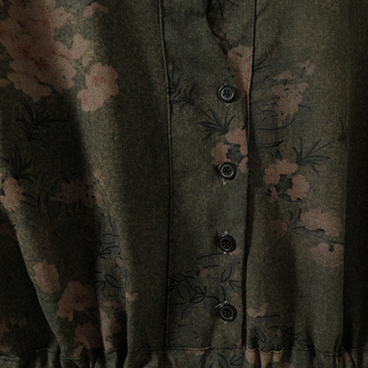 Robe midi à manches longues et poches, ornée de boutons et d'un imprimé floral décontracté Buddha Stones - image 2