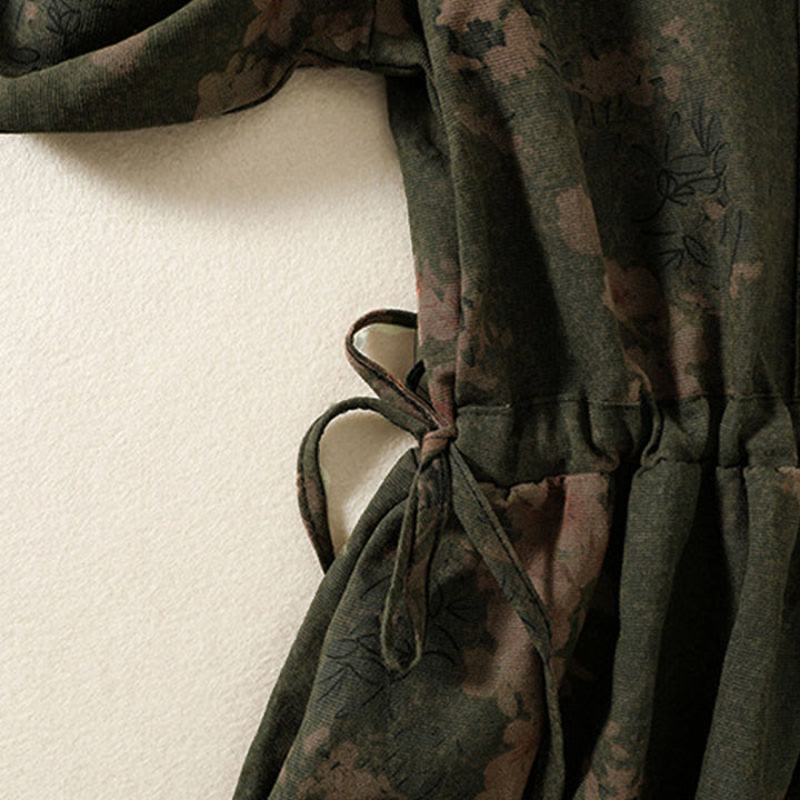 Robe midi à manches longues et poches, ornée de boutons et d'un imprimé floral décontracté Buddha Stones - image 3