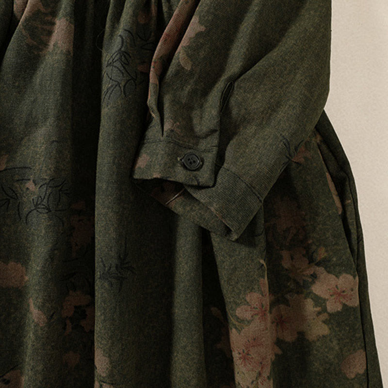 Robe midi à manches longues et poches, ornée de boutons et d'un imprimé floral décontracté Buddha Stones - image 4