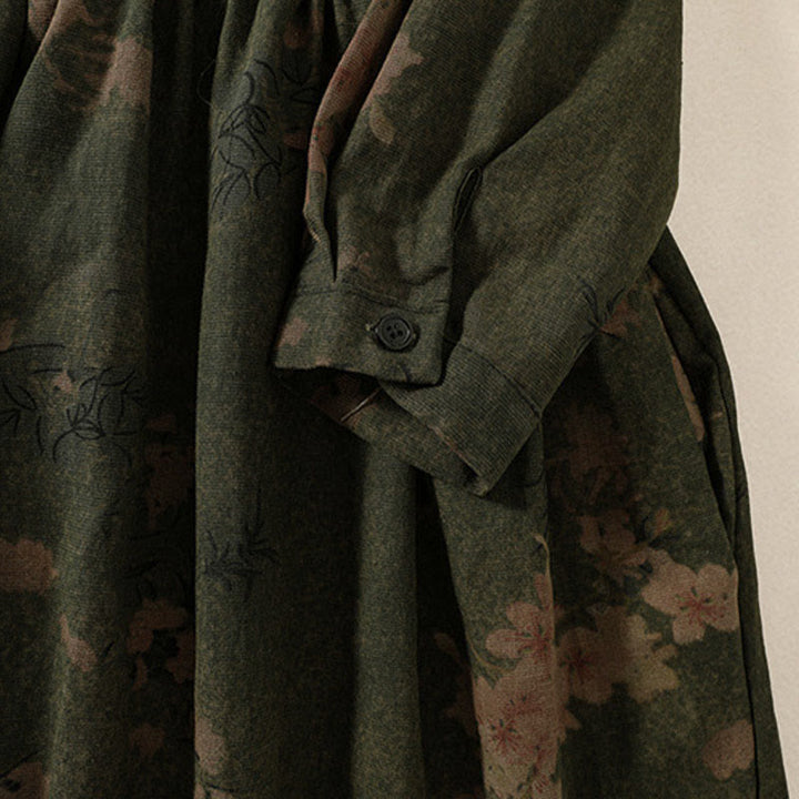 Robe midi à manches longues et poches, ornée de boutons et d'un imprimé floral décontracté Buddha Stones - image 4