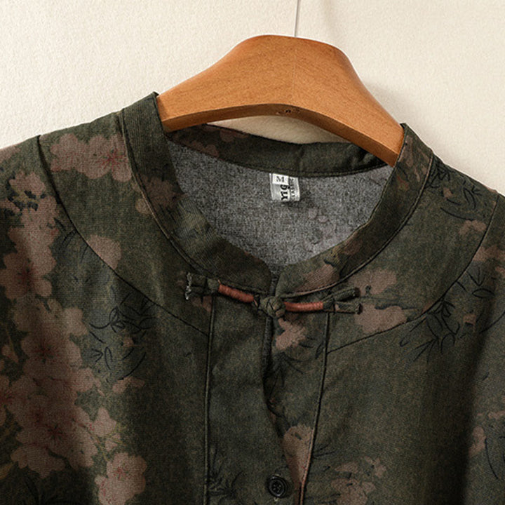 Robe midi à manches longues et poches, ornée de boutons et d'un imprimé floral décontracté Buddha Stones - image 1