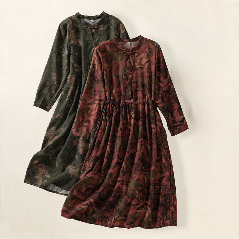 Robe midi à manches longues et poches, ornée de boutons et d'un imprimé floral décontracté Buddha Stones - image 18