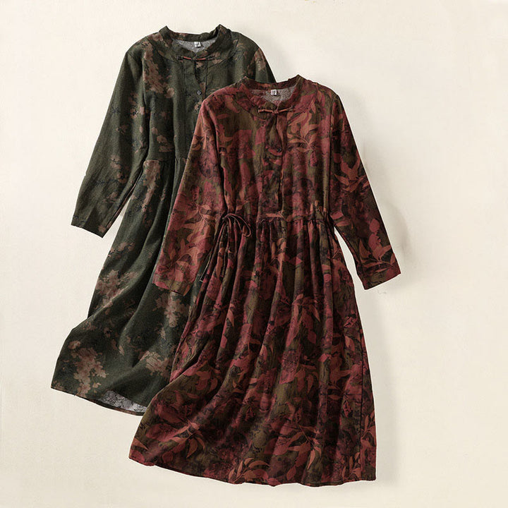 Robe midi à manches longues et poches, ornée de boutons et d'un imprimé floral décontracté Buddha Stones - image 18