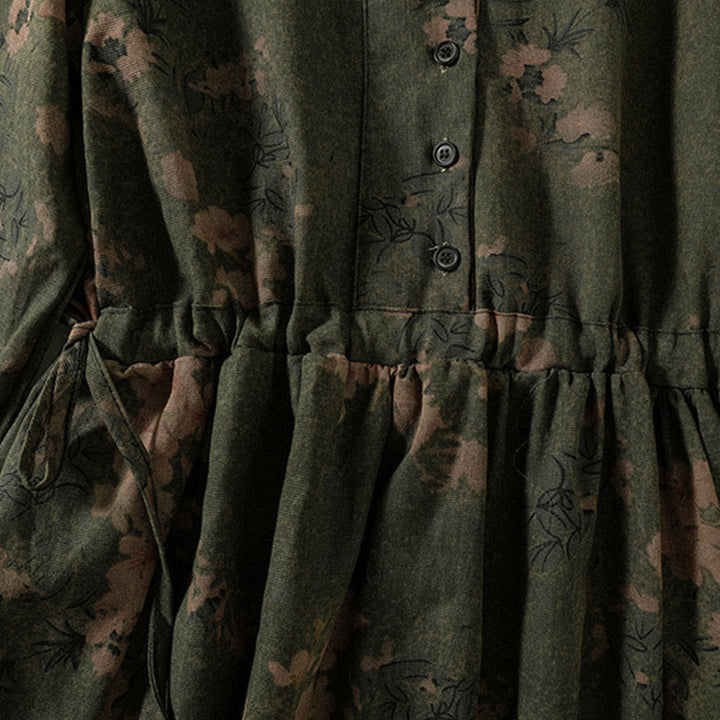 Robe midi à manches longues et poches, ornée de boutons et d'un imprimé floral décontracté Buddha Stones - image 5