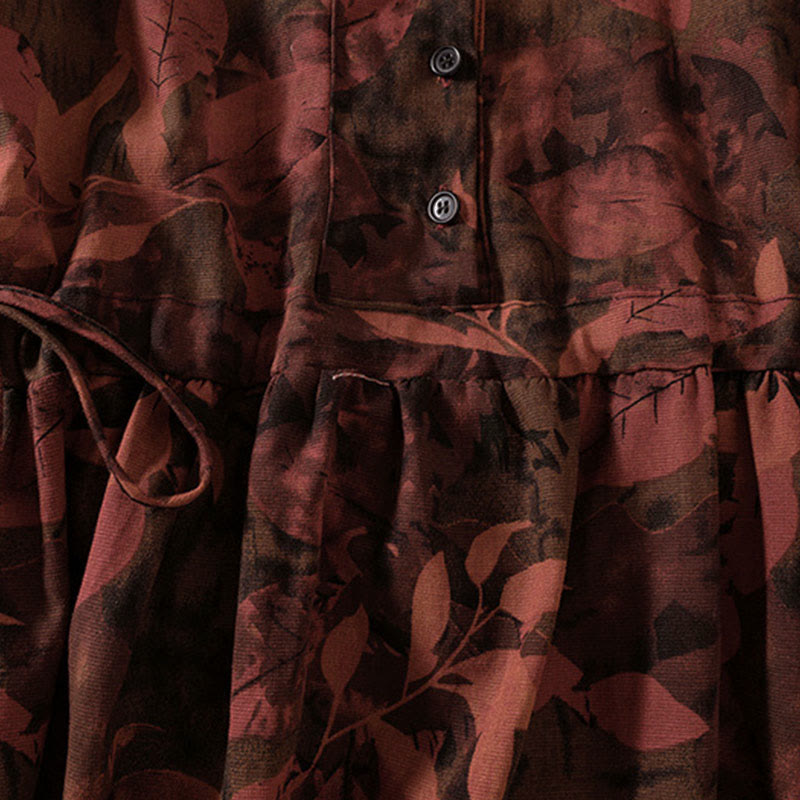 Robe midi à manches longues et poches, ornée de boutons et d'un imprimé floral décontracté Buddha Stones - image 12