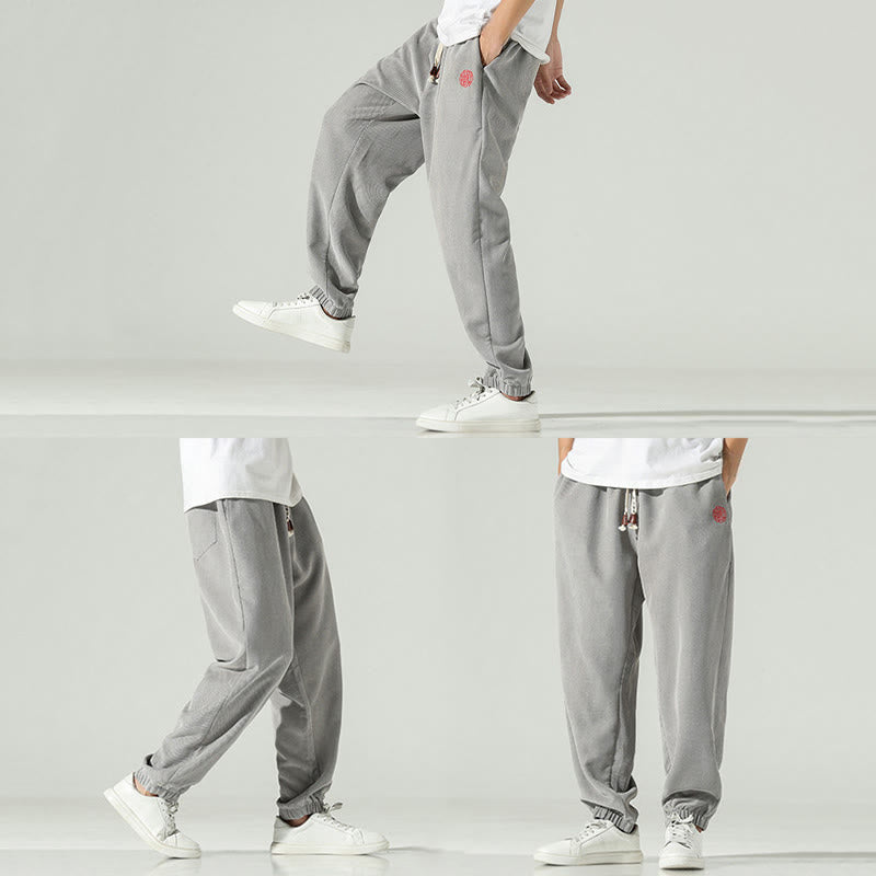 Pantalon harem pour homme avec poches, en velours côtelé uni brodé, motif de Buddha Stones - image 22