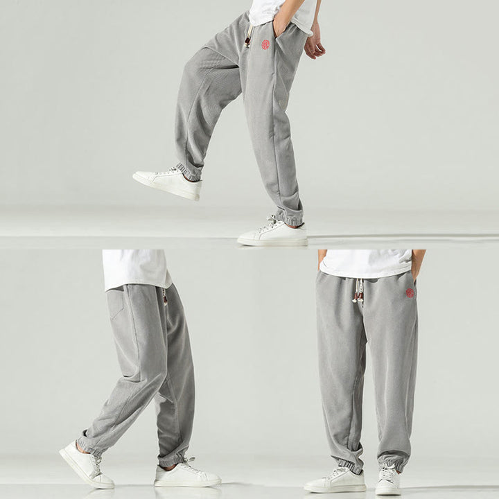 Pantalon harem pour homme avec poches, en velours côtelé uni brodé, motif de Buddha Stones - image 22