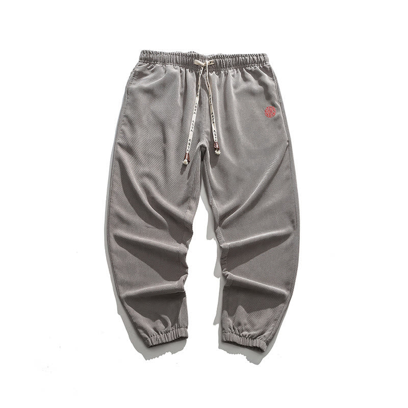 Pantalon harem pour homme avec poches, en velours côtelé uni brodé, motif de Buddha Stones - image 23