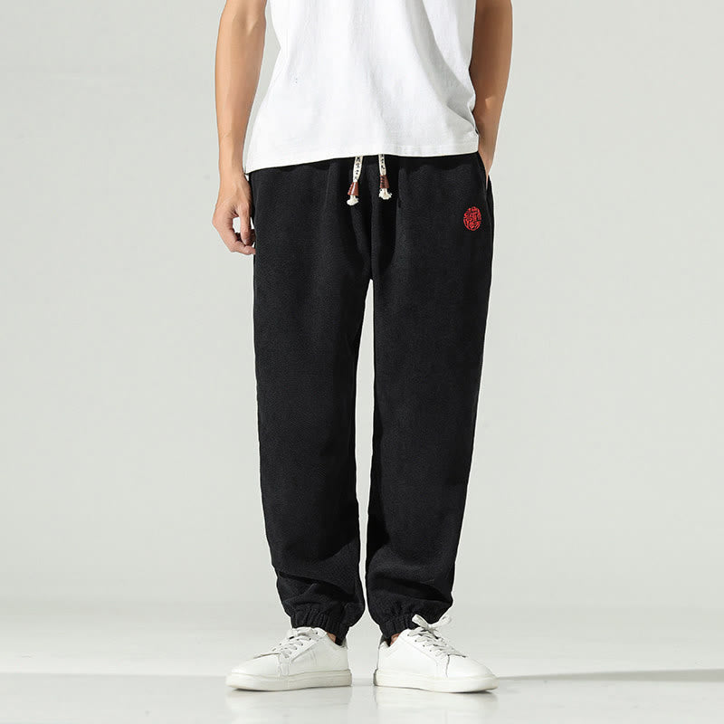 Pantalon harem pour homme avec poches, en velours côtelé uni brodé, motif de Buddha Stones - Noir - US/UK/AU46，EU56 (5XL) - image 7