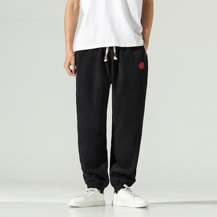 Pantalon harem pour homme avec poches, en velours côtelé uni brodé, motif de Buddha Stones - Noir - US/UK/AU46，EU56 (5XL) - image 7