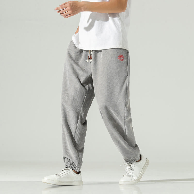 Pantalon harem pour homme avec poches, en velours côtelé uni brodé, motif de Buddha Stones - image 18