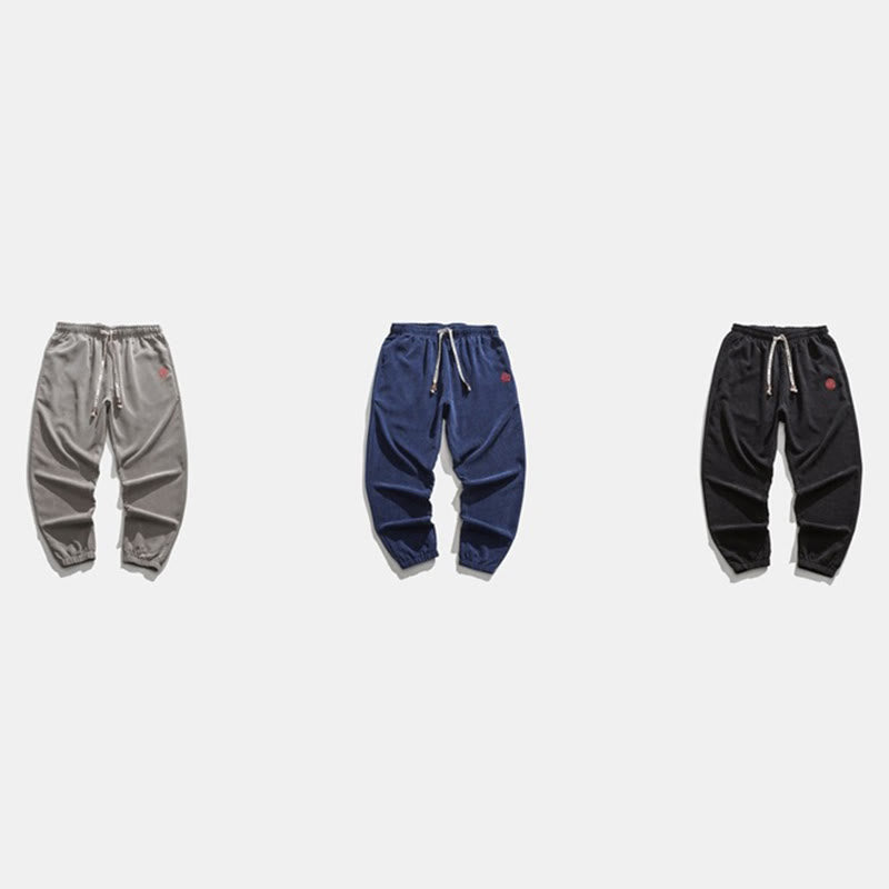 Pantalon harem pour homme avec poches, en velours côtelé uni brodé, motif de Buddha Stones - image 24