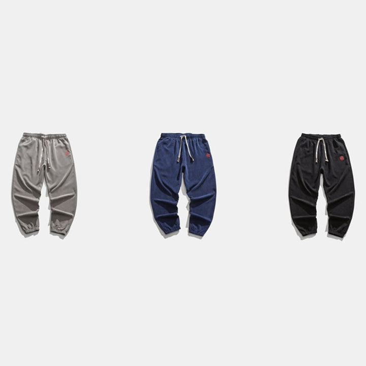 Pantalon harem pour homme avec poches, en velours côtelé uni brodé, motif de Buddha Stones - image 24