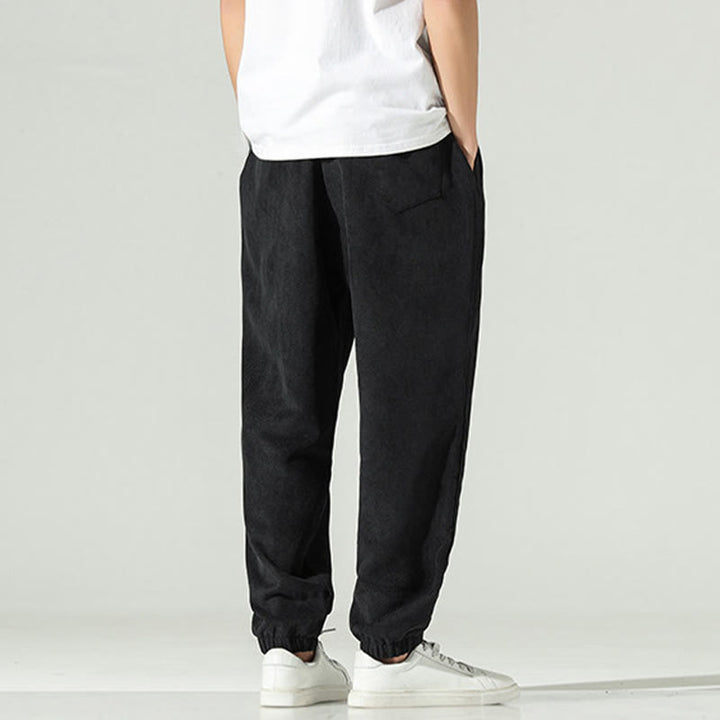 Pantalon harem pour homme avec poches, en velours côtelé uni brodé, motif de Buddha Stones - image 9