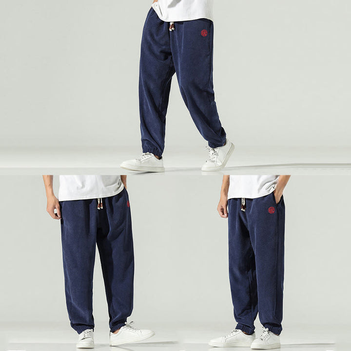 Pantalon harem pour homme avec poches, en velours côtelé uni brodé, motif de Buddha Stones - image 5