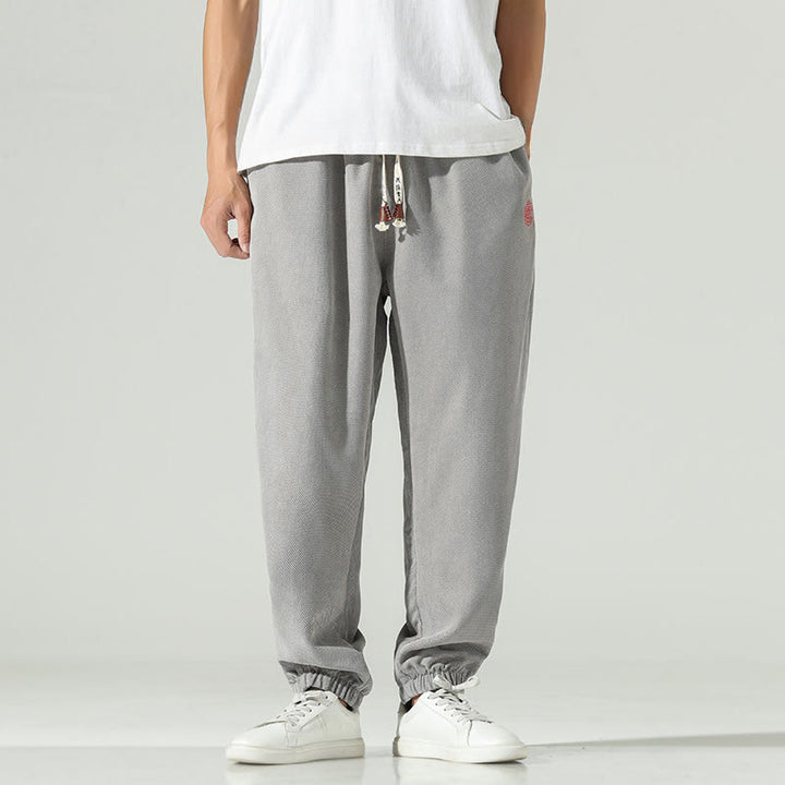 Pantalon harem pour homme avec poches, en velours côtelé uni brodé, motif de Buddha Stones - Argent - US/UK/AU46，EU56 (5XL) - image 17