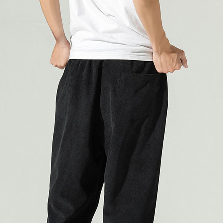 Pantalon harem pour homme avec poches, en velours côtelé uni brodé, motif de Buddha Stones - image 14