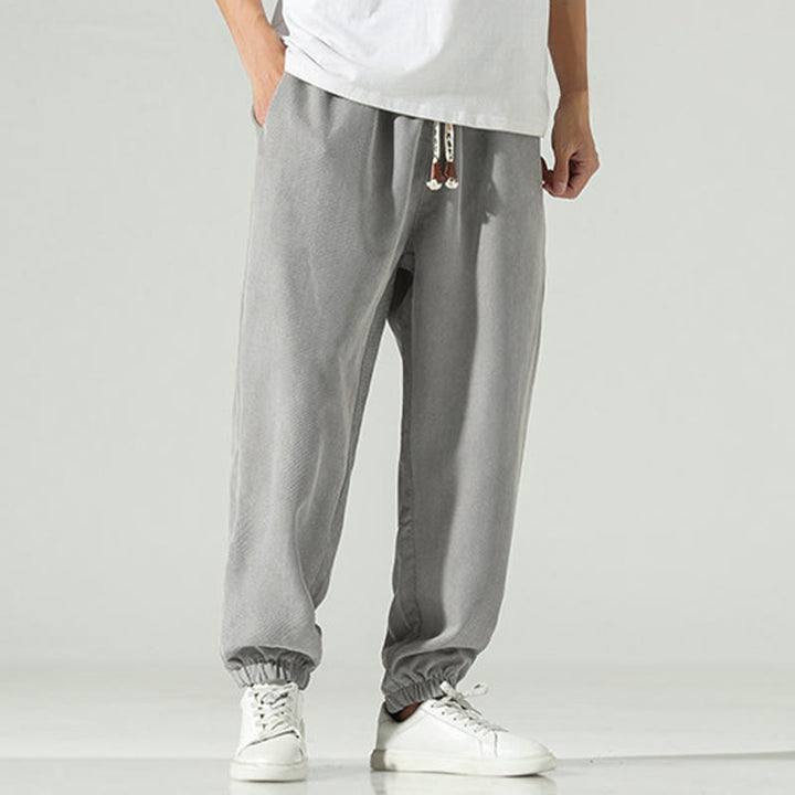 Pantalon harem pour homme avec poches, en velours côtelé uni brodé, motif de Buddha Stones - image 21