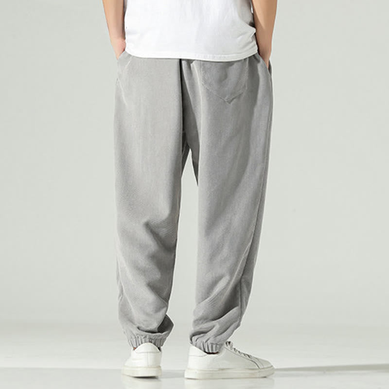 Pantalon harem pour homme avec poches, en velours côtelé uni brodé, motif de Buddha Stones - image 20