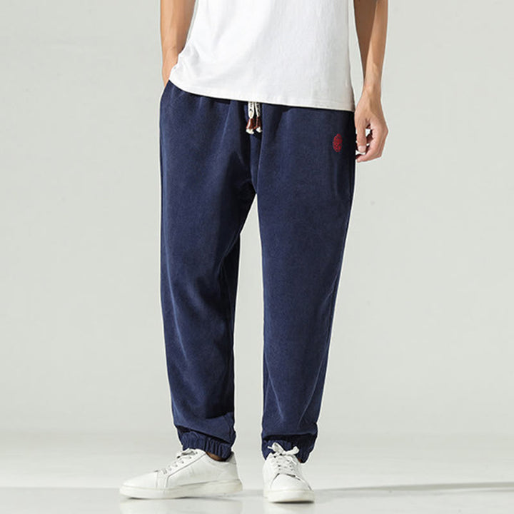 Pantalon harem pour homme avec poches, en velours côtelé uni brodé, motif de Buddha Stones - image 2