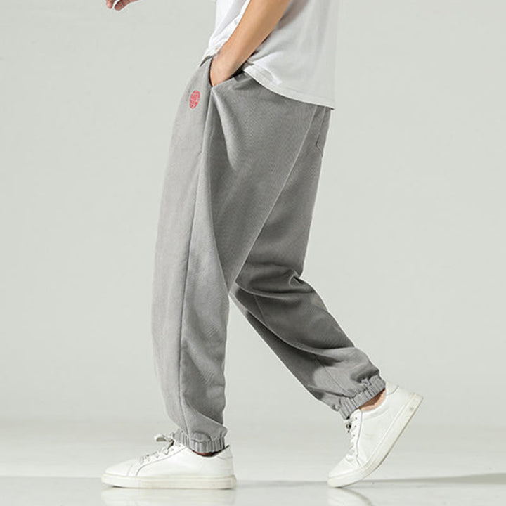 Pantalon harem pour homme avec poches, en velours côtelé uni brodé, motif de Buddha Stones - image 19