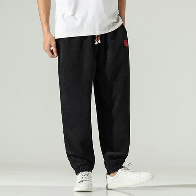 Pantalon harem pour homme avec poches, en velours côtelé uni brodé, motif de Buddha Stones - image 11
