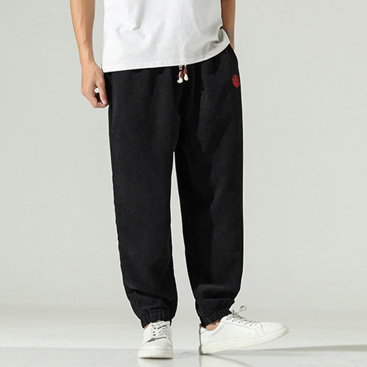 Pantalon harem pour homme avec poches, en velours côtelé uni brodé, motif de Buddha Stones - image 11