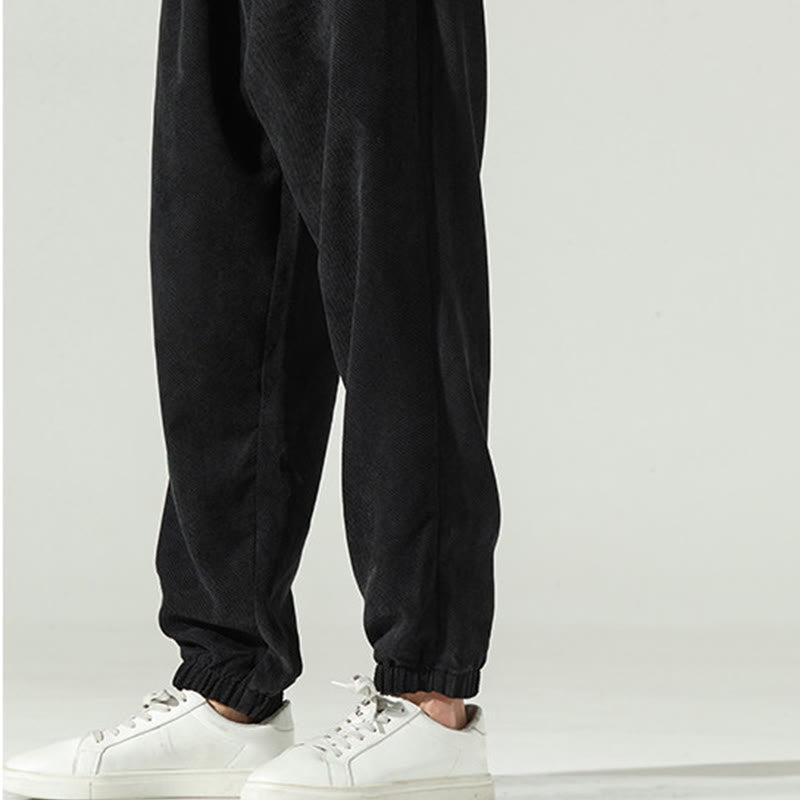 Pantalon harem pour homme avec poches, en velours côtelé uni brodé, motif de Buddha Stones - image 15