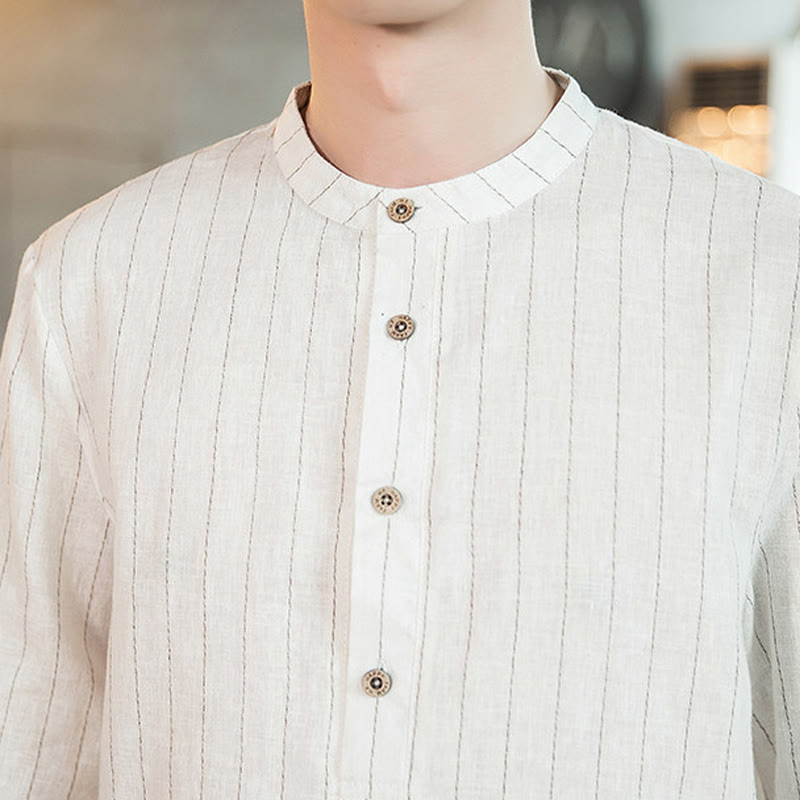 Chemise homme en coton à carreaux, demi-boutons, col montant, manches trois-quarts, Buddha Stones - image 18