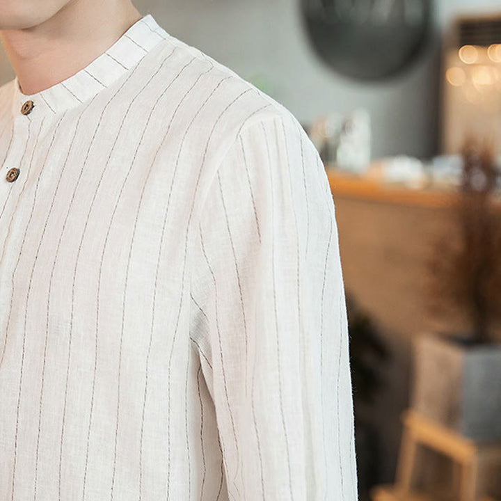 Chemise homme en coton à carreaux, demi-boutons, col montant, manches trois-quarts, Buddha Stones - image 19