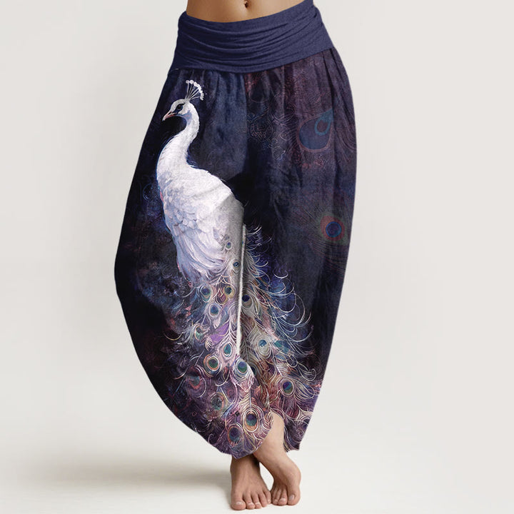 Pantalon harem pour femme en pur coton à motif paon et taille élastique , Buddha Stones - Indigo - US16，UK/AU20，EU48 (3XL) - image 8