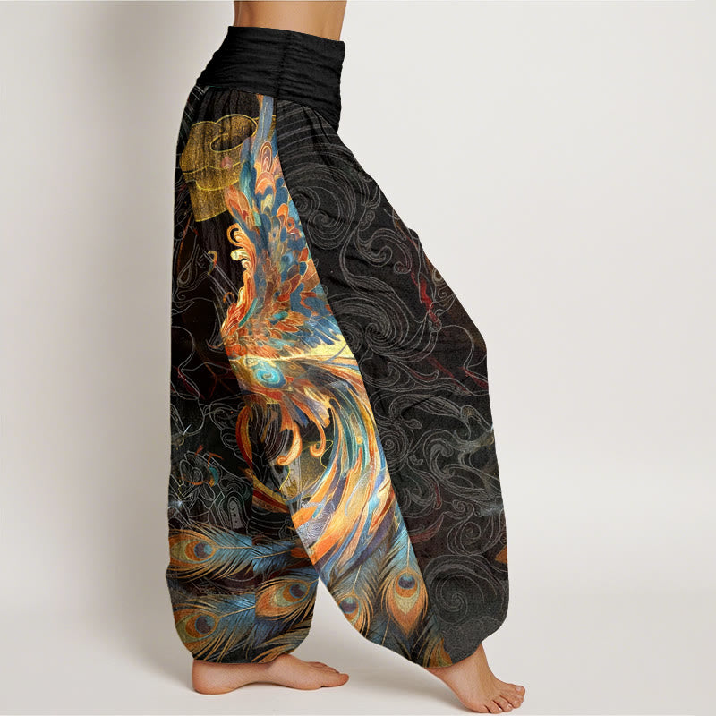Pantalon harem pour femme, taille élastique, en pur coton, motif phénix volant et Buddha Stones - image 2