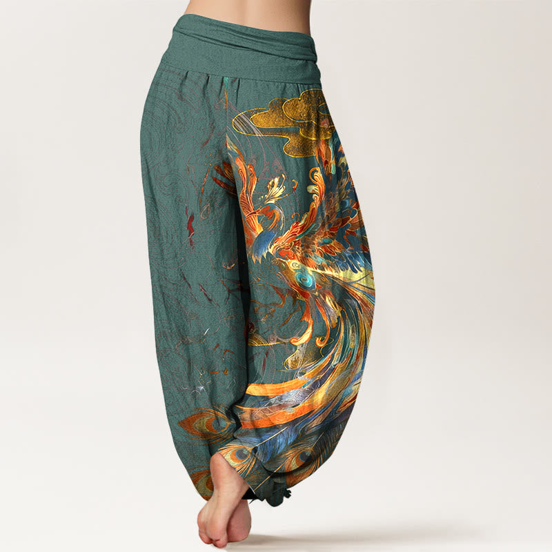 Pantalon harem pour femme, taille élastique, en pur coton, motif phénix volant et Buddha Stones - image 6
