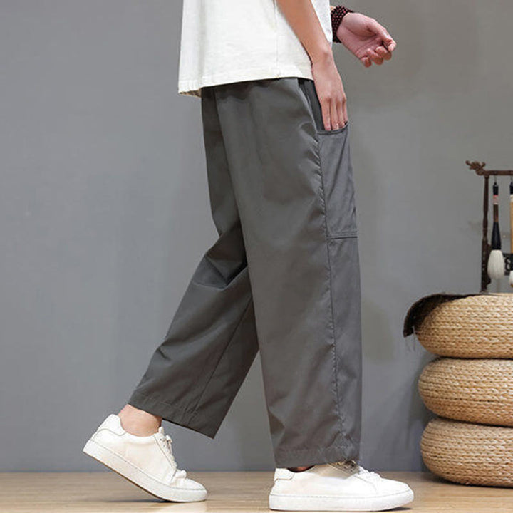 Pantalon d'été pour homme, couleur unie, cordon de serrage, jambes droites, longueur 7-8, avec poches , Buddha Stones - image 13