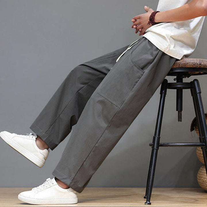 Pantalon d'été pour homme, couleur unie, cordon de serrage, jambes droites, longueur 7-8, avec poches , Buddha Stones - image 15