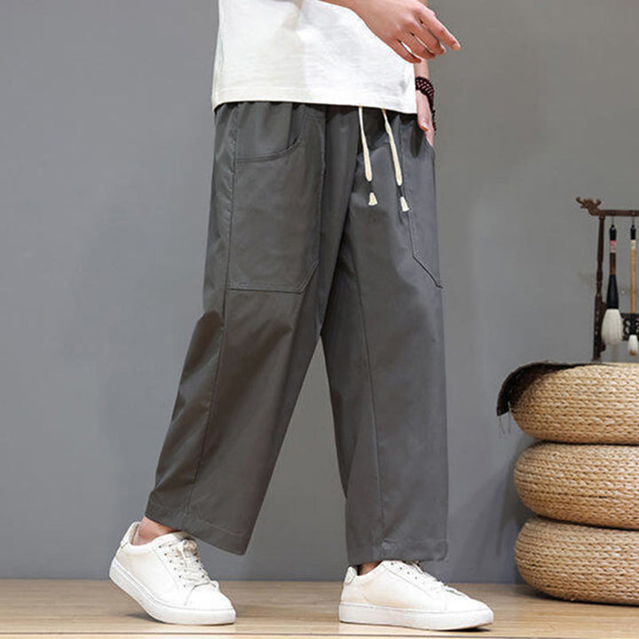 Pantalon d'été pour homme, couleur unie, cordon de serrage, jambes droites, longueur 7-8, avec poches , Buddha Stones - image 10