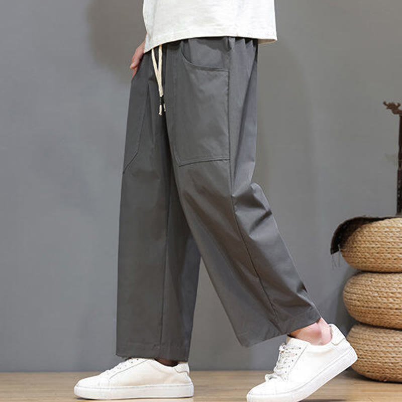 Pantalon d'été pour homme, couleur unie, cordon de serrage, jambes droites, longueur 7-8, avec poches , Buddha Stones - image 11
