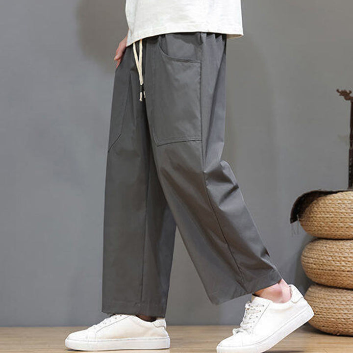 Pantalon d'été pour homme, couleur unie, cordon de serrage, jambes droites, longueur 7-8, avec poches , Buddha Stones - image 11