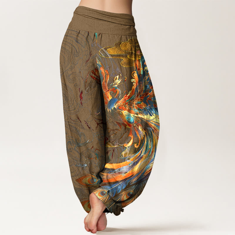 Pantalon harem pour femme, taille élastique, en pur coton, motif phénix volant et Buddha Stones - image 9