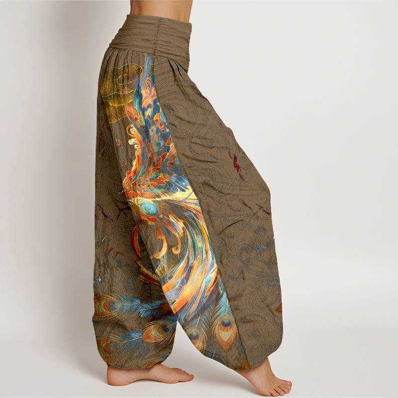 Pantalon harem pour femme, taille élastique, en pur coton, motif phénix volant et Buddha Stones - image 10