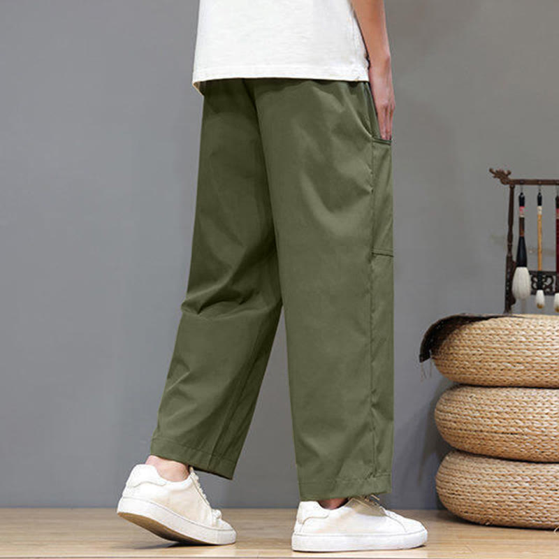 Pantalon d'été pour homme, couleur unie, cordon de serrage, jambes droites, longueur 7-8, avec poches , Buddha Stones - image 6