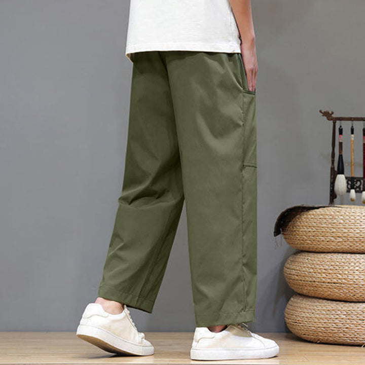 Pantalon d'été pour homme, couleur unie, cordon de serrage, jambes droites, longueur 7-8, avec poches , Buddha Stones - image 6