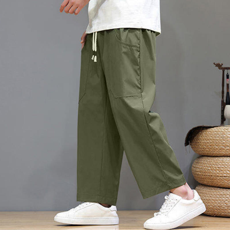 Pantalon d'été pour homme, couleur unie, cordon de serrage, jambes droites, longueur 7-8, avec poches , Buddha Stones - image 5